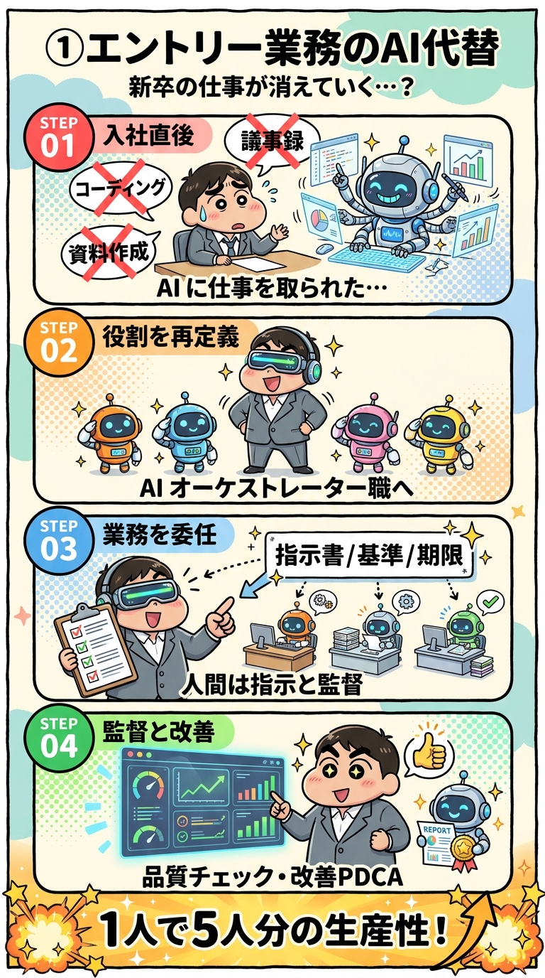 エントリー業務のAI代替を解決するAIオーケストレーター職の仕組み